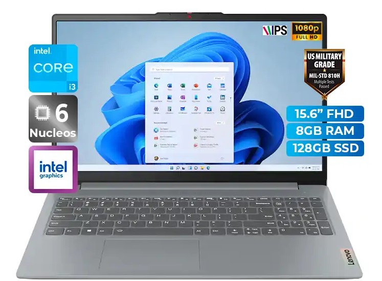 Laptop Lenovo IdeaPad Slim 3, Intel Core i3-N305, 8GB RAM, 128GB SSD, Pant. 15.6&amp;quot; FHD
